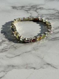 Multi-Tourmaline Tennis Bracelet In Sterling Silver