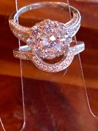 .925 Sterling Silver 1.95ctw Diamonique Diamond Engagement  Ring Set