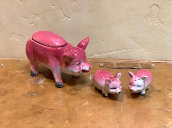 Vintage Cow  Sugar Bowl And Salt & Pepper Shakers By ELVIN