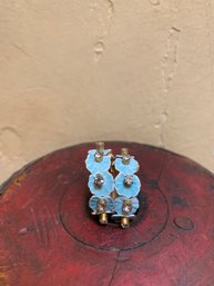 Vintage Enamel Clip On Floral Earrings With Rhinestones