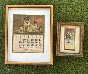 Antique 1888 And 1901 Calendars (Pug Dog Themed) Framed S/2