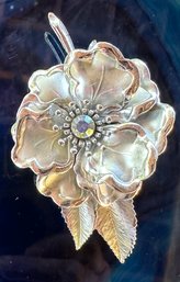 Vintage Silver Tone Rhinestone Flower Brooch