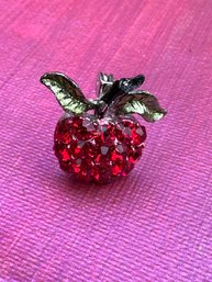 Vintage Red Jeweled Apple Pin