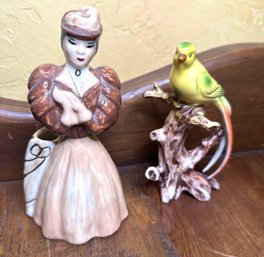 Vintage Victorian Woman & Bird Porcelain Figurines