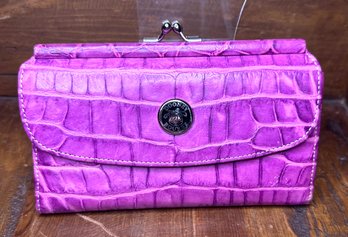 Vintage DOONEY & BOURKE 'Orchid' Raspberry Croco Clutch Wallet