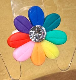 Vintage Rainbow Flower Acrylic Plastic Ring With Rhinestone Center