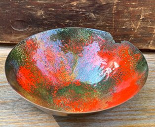 Beautiful Vintage MCM Small 9' SANSONE Studio Art Abstract Enameled Bowl 9' (Signed)