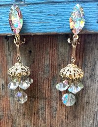 Beautiful Vintage Iridescent Crystal Drop Earrings