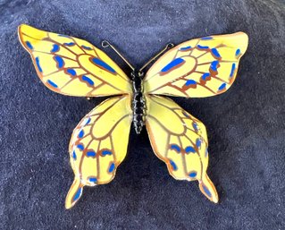 Vintage Yellow Handpainted Butterfly Brooch