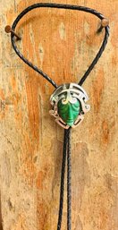 Vintage Sterling Silver Bolo Tie With Green Stone