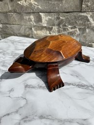 Large Hand Carved Wooden Turtle