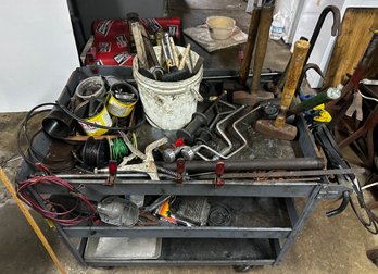 Vintage Metal Cart Filled With Mechanics And Tire Tools