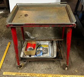 Vintage Red Mechanics Metal Cart With Removalbe Catch Tray