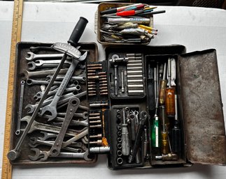 Lot Of Wrenches, Sockets, Small Drivers