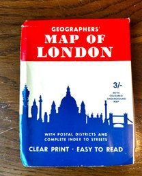 Vintage 1960's Geographers' Fold Out Map Of London