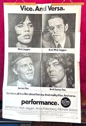 Vintage 1970 Mick Jagger & James Fox 'PERFORMANCE' Movie Poster 66/70