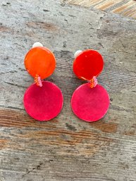 Vintage Pink & Orange Dangle Circle Tiered Earrings