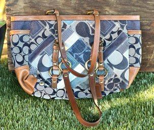 COACH Patchwork Purse Shoulder Bag Denim Leather No B0869-12217