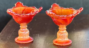 Stunning Signed Vintage Amberina Carnival Glass Candle Holders