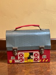 Vintage 1950s Red Barn Metal Lunchbox By THERMOS