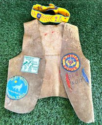 Vintage Peninsula YMCA  Indian Guide's Suede Leather Vest With Patches