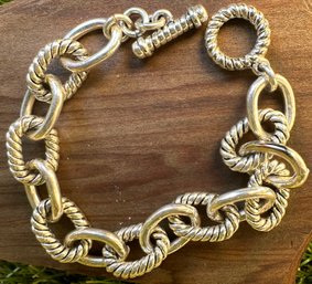 Vintage Roped Link Chain Silver Tone Bracelet
