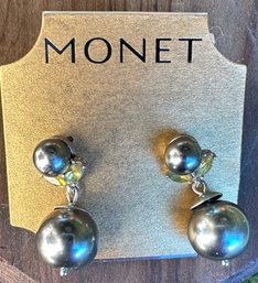 Vintage MONET Puffy Ball Earrings With Rhinestones