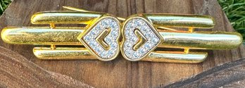 Vintage Gold Plated Pave Double Rhinestone Long Brooch  By MONET