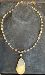 Vintage Agate Stone And Crystal Necklace