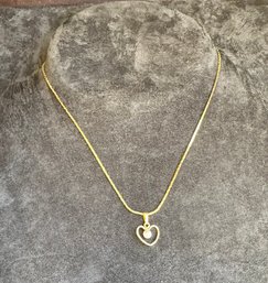 Vintage Heart With Pearl Pendant On Gold Chain Necklace