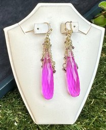 Vibrant Pink Quartz Dangle Earrings