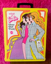 Vintage 1974 Mattel The World Of Barbie Three Doll Trunk Case #7900 Yellow