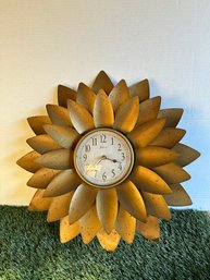 Vintage Metal Gold Petal Wall Clock By Infinity