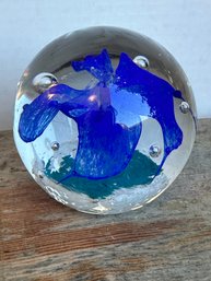 Vintage Blue Hues Art Glass Paperweight