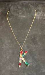 Vintage Jeweled K Necklace