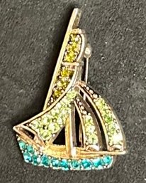 Vintage Sail Boat Rhinestone Lapel Pin