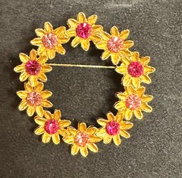 Vintage Rhinestone Flower Wreath Brooch