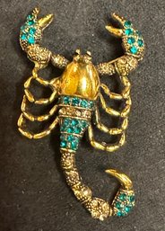 Vintage Scorpion Green And Gold Enamel Brooch