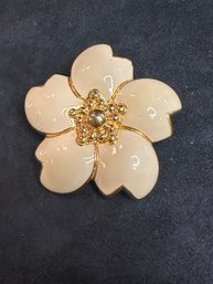 Vintage MONET Enamel And Gold Flower Brooch