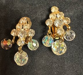 Vintage Crystal & Rhinestone AB Cluster Dangle Earrings