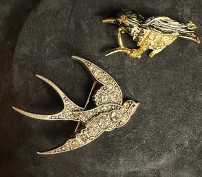 Vintage Rhinestone And Enamel Bird Brooches