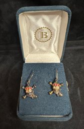 Vintage Pirate And Skull Cross Bones  Rhinestone Earrings