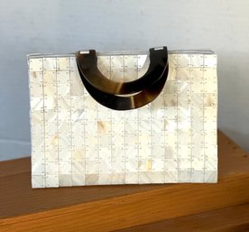 Vintage White Mother Of Pearl (?) Tiled Purse With Tortoise Colored Handles