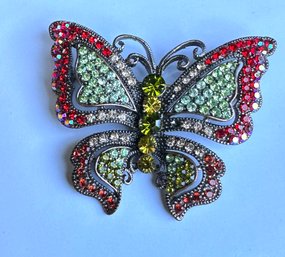 Vintage Rhinestone Multi Color Butterfly Pin