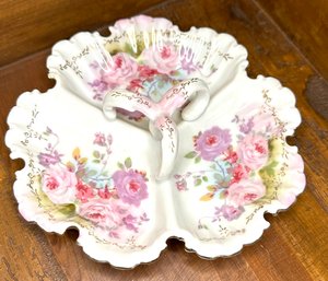 Vintage Royal Crown Porcelain Chantilly Rose 3-Section Serving Dish #2050