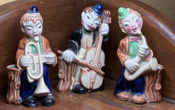 Antique Made In Japan Porcelain Figurines Playing Instruments S/3