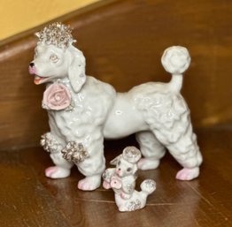 Antique Made In Japan Porcelain Poodle With Pink Rose