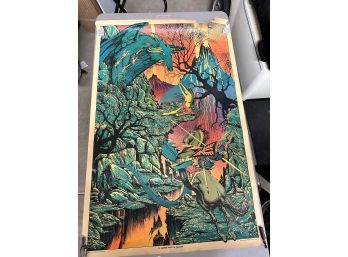 Original 1970's Vintage Black Light Poster St George & The Dragon AA Sales By RUSSELL