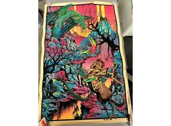 Original St. George And The Dragon Vtg 1970's Black Light Poster  Russel