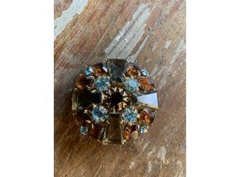 Vintage Juliana(?) Brown And Light Blue Rhinestone Brooch/Pin